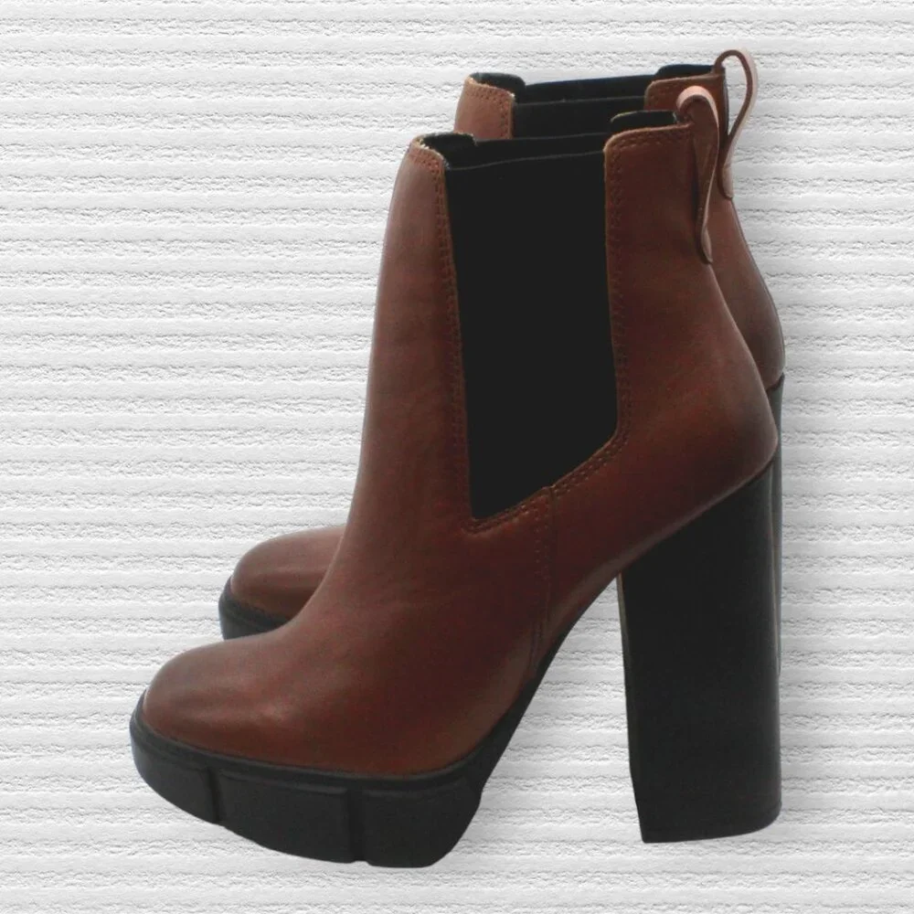 Steve Madden Women's Revised Leather Platform Chelsea Boots - Brown, Size 5 - Picture 6 of 8